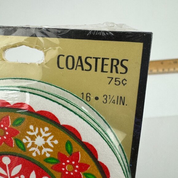 Vtg Sealed 80s Hallmark Disposable Paper Round Coasters Holiday Red Green White - Picture 4 of 9